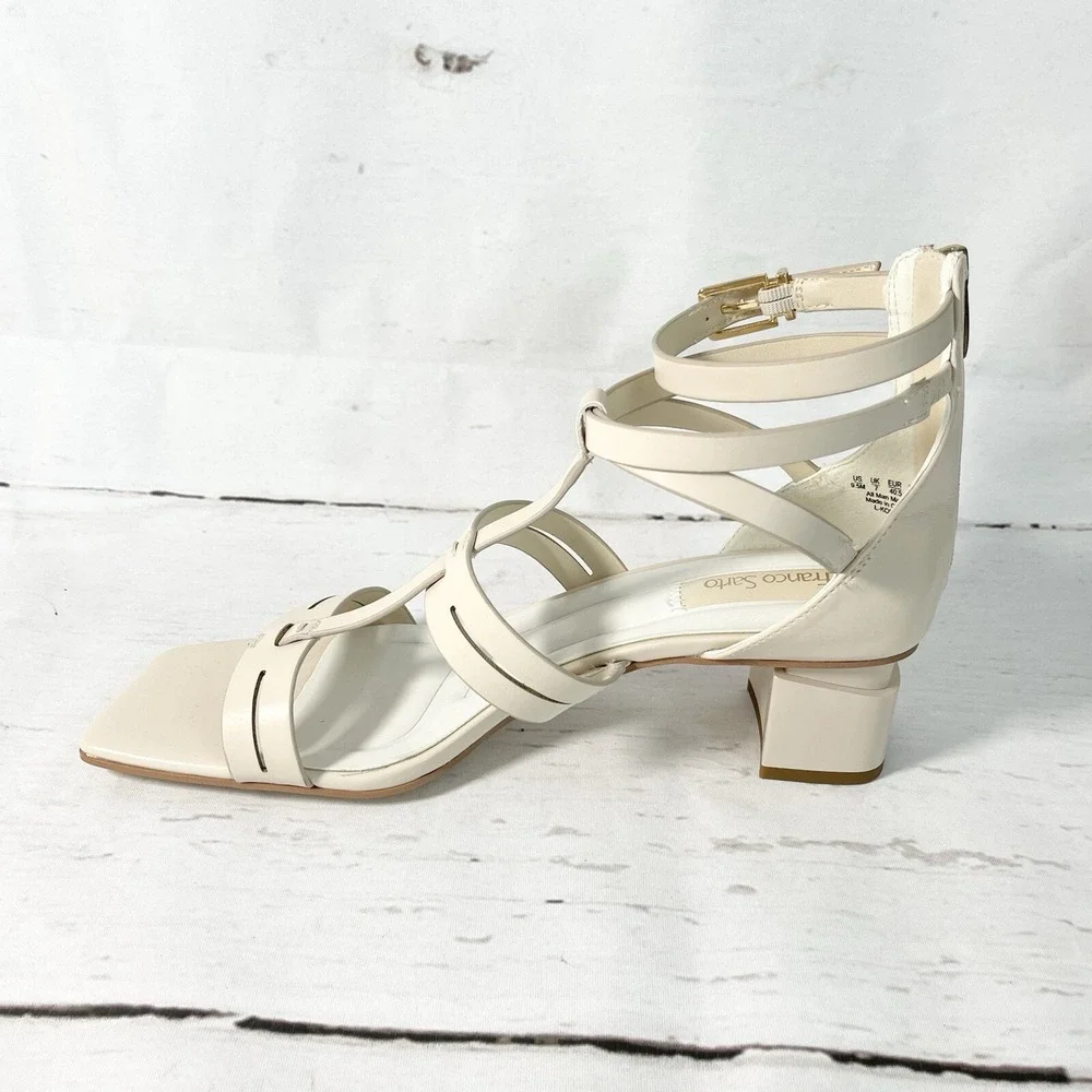 Franco Sarto Korie Shoes Women's 9.5M Beige Leather Ankle Strap Strappy New